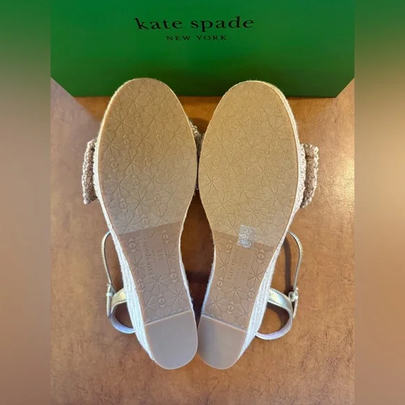 Kate Spade Women LEATHER Bow Strap Espadrille Wedge Platform Sandal 9.5 B GOLD - Picture 8 of 9